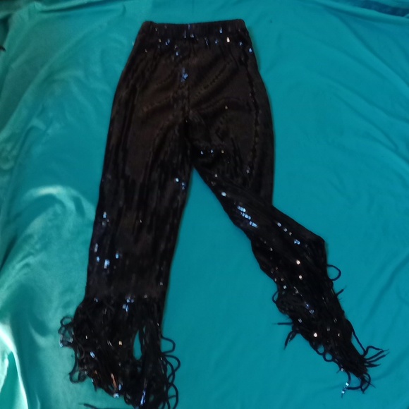 Love highlight black sequin, fringe pants, small - Picture 12 of 12